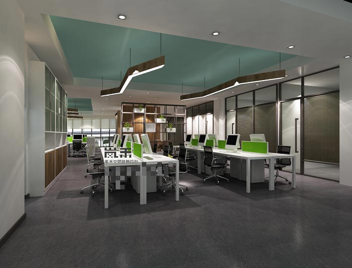 1000平方大型創(chuàng)意辦公室辦公區(qū)域裝修設計案例效果圖