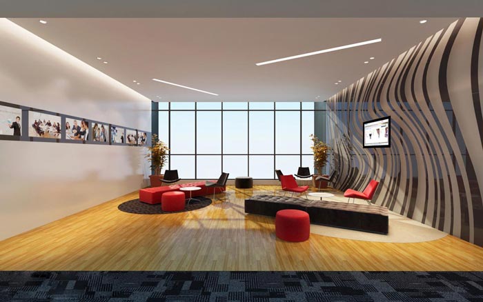 航空科技公司辦公室前臺接待裝修設(shè)計案例效果圖