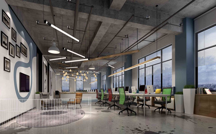 1300平方大型創(chuàng)意辦公室前臺接待裝修設(shè)計案例效果圖