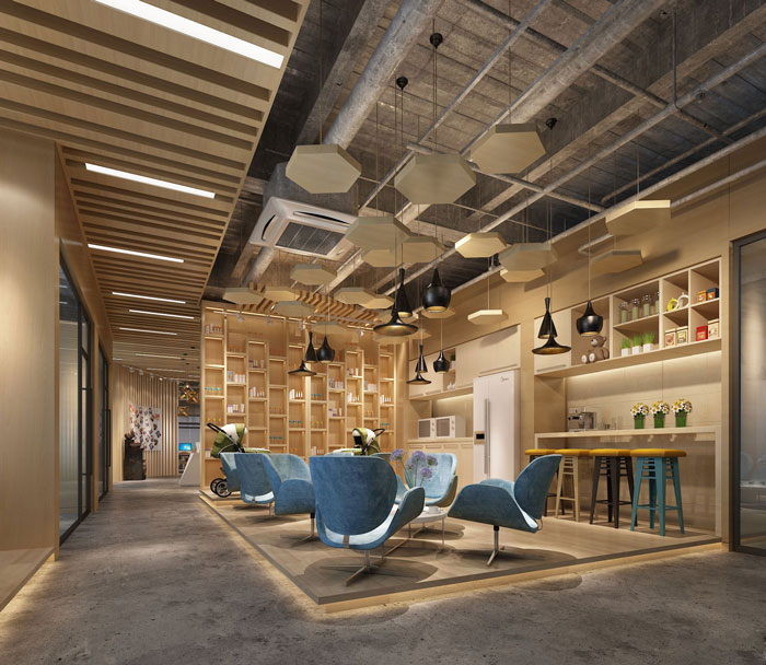 1050平方大型創(chuàng)意辦公室休息區(qū)域裝修設(shè)計(jì)案例效果圖