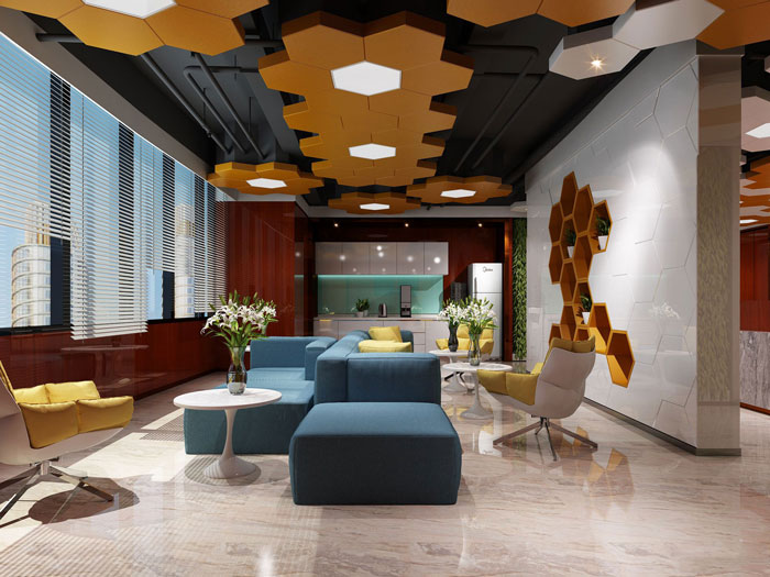 750平方中型辦公室前臺接待裝修設(shè)計案例效果圖