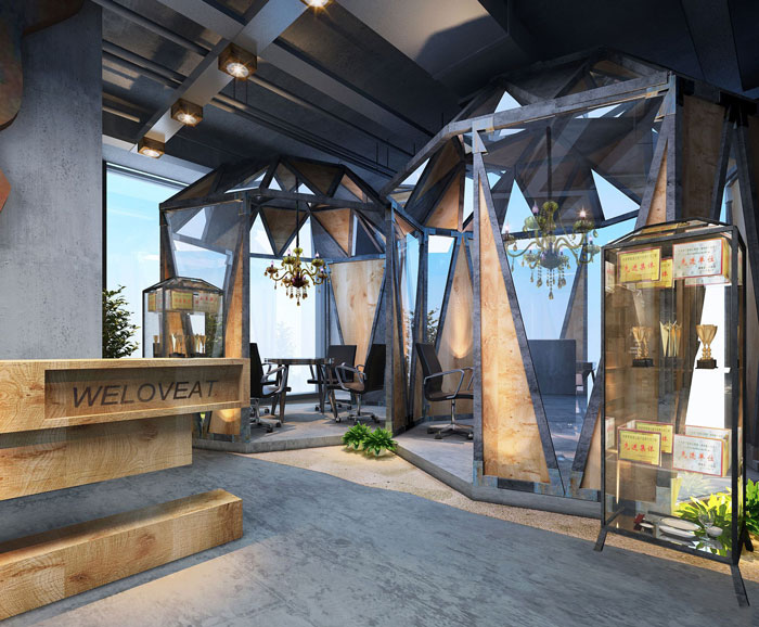 1100平方大型創(chuàng)意辦公室前臺(tái)接待裝修設(shè)計(jì)案例效果圖