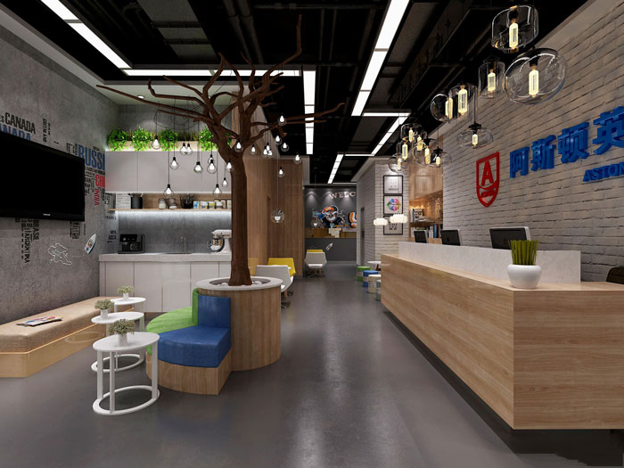 650平方教育辦公室前臺(tái)過(guò)道裝修設(shè)計(jì)案例效果圖