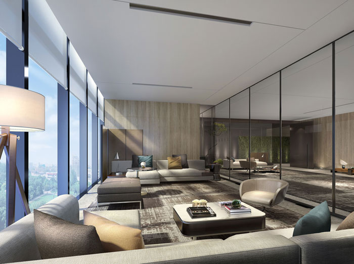 1410平方大型創(chuàng)意辦公室前臺接待裝修設(shè)計(jì)案例效果圖