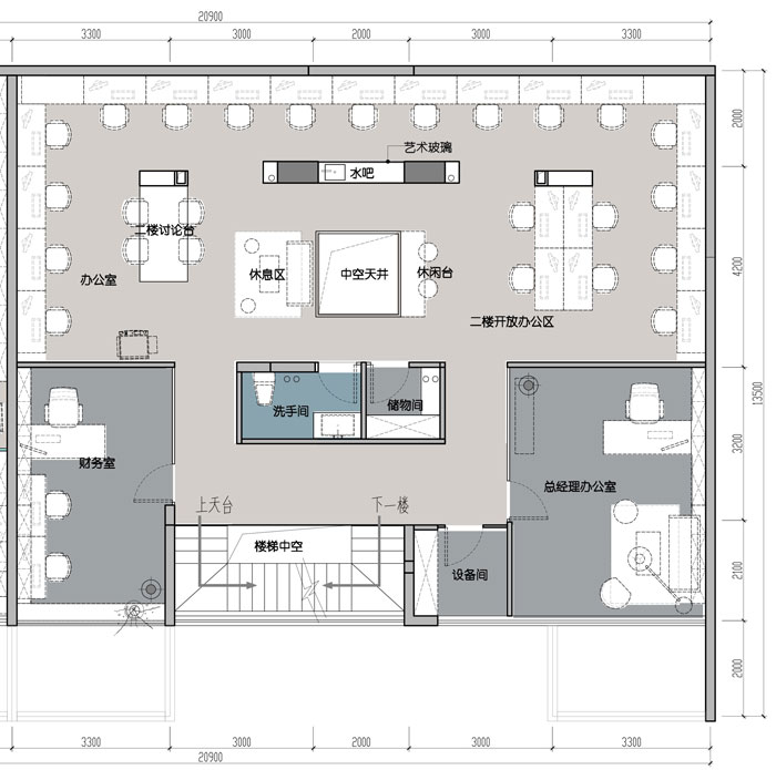 1500平方躍層辦公室二層平面圖