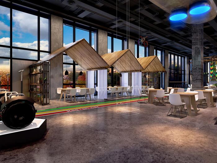 2100平方工業(yè)風(fēng)辦公室大廳裝修設(shè)計(jì)案例效果圖