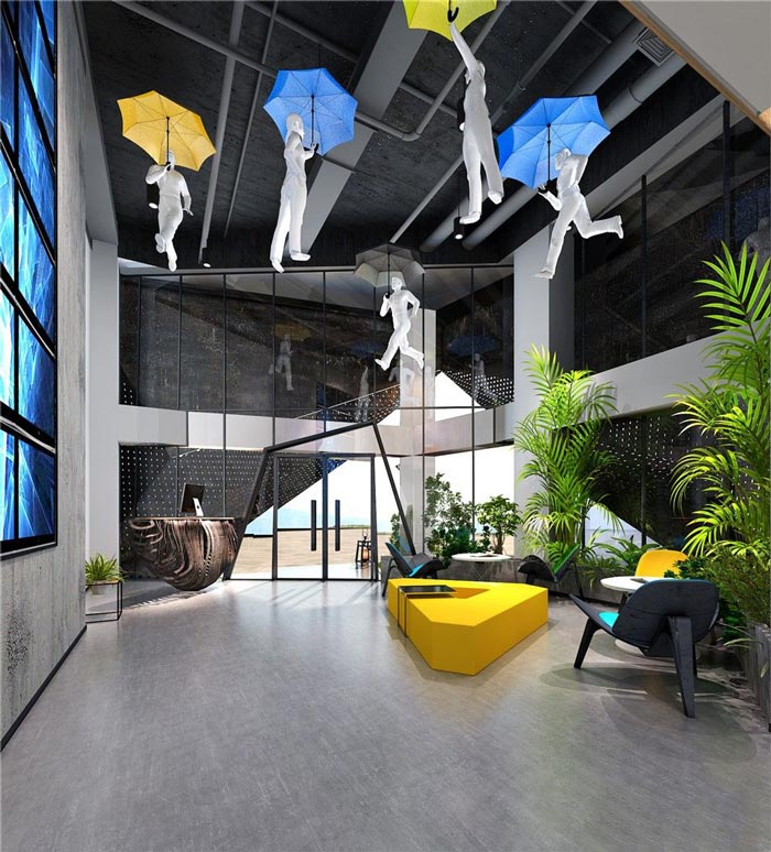 1250平方工業(yè)風(fēng)辦公室前臺(tái)裝修設(shè)計(jì)案例效果圖