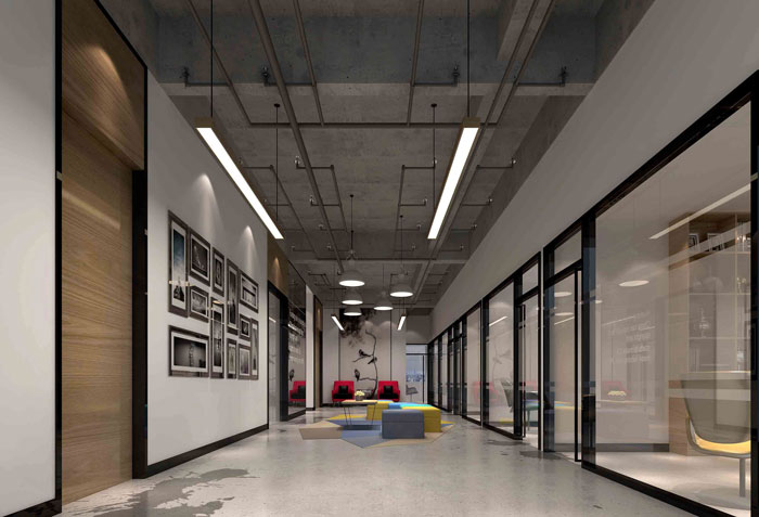 1000平方工業(yè)風(fēng)辦公室動線裝修設(shè)計案例效果圖