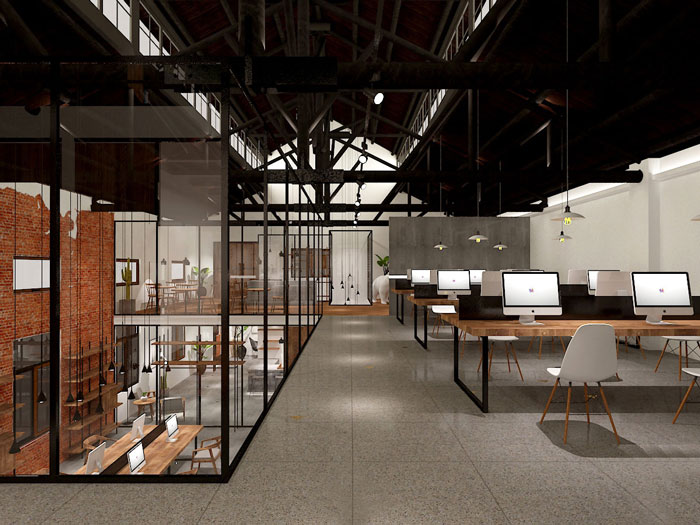 350平方創(chuàng)業(yè)辦公室二樓辦公區(qū)域裝修設(shè)計(jì)案例效果圖
