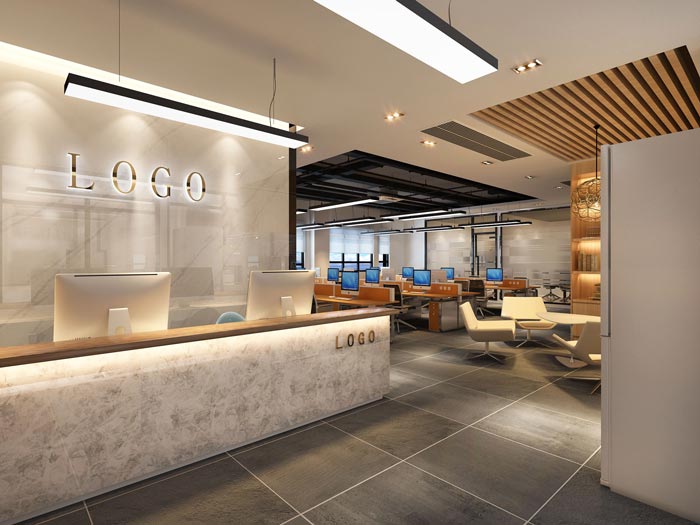 280平方創(chuàng)業(yè)公司辦公室前臺裝修設(shè)計案例效果圖