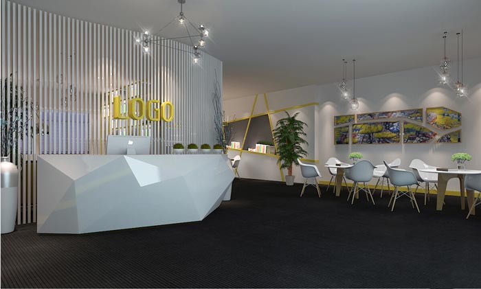 680平方設計事務所辦公室前臺裝修設計案例效果圖