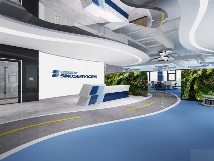 信息科技公司辦公室前臺(tái)設(shè)計(jì)方案效果圖