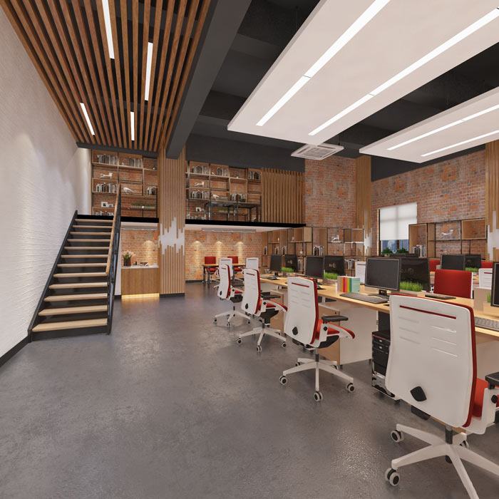 廠房loft風(fēng)格辦公室一樓大廳裝修設(shè)計(jì)案例效果圖