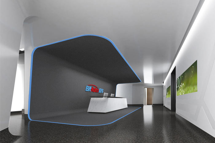 汽車互聯(lián)網(wǎng)公司辦公室前臺裝修設計案例效果圖