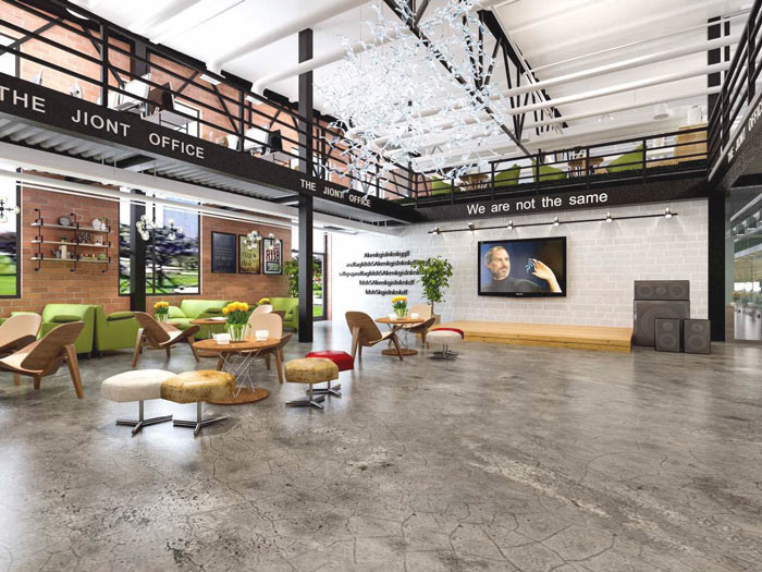 1100平方工業(yè)風(fēng)辦公室大廳裝修設(shè)計(jì)案例效果圖