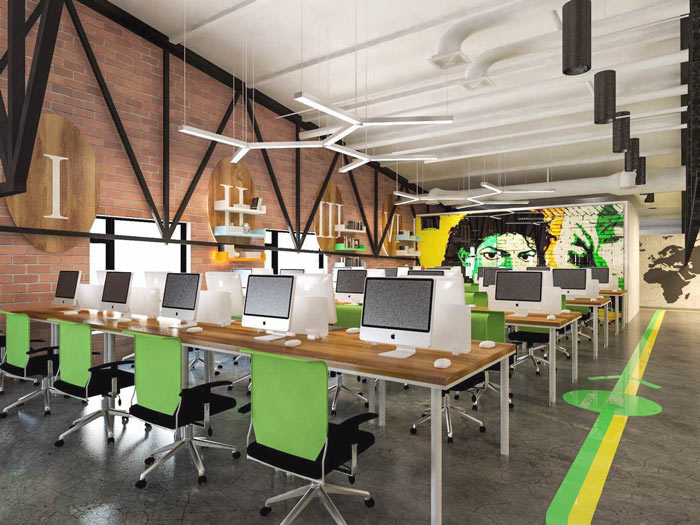 1100平方工業(yè)風(fēng)辦公室二樓辦公區(qū)域裝修設(shè)計(jì)案例效果圖