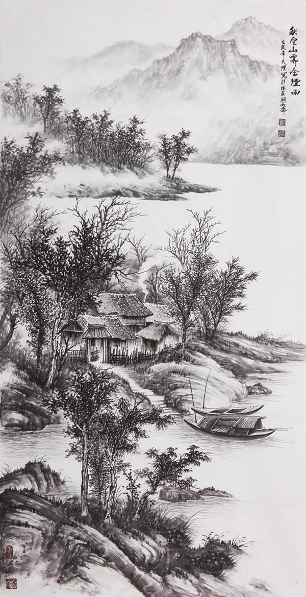 秋空山霽含煙雨效果圖