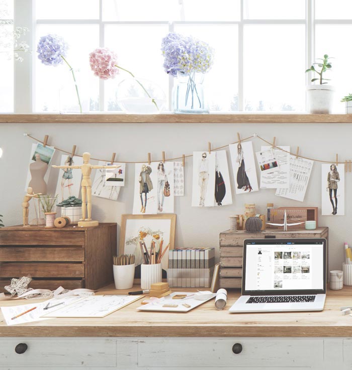 服裝設(shè)計工作室辦公桌區(qū)域裝修設(shè)計案例效果圖