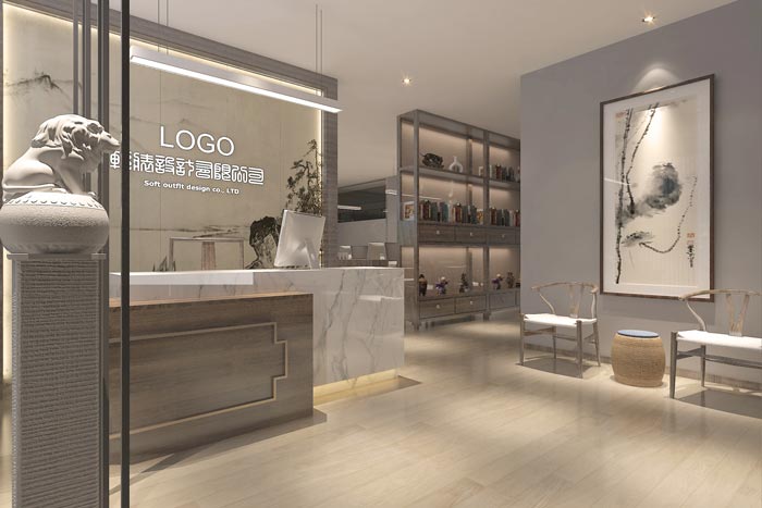 中式風(fēng)格辦公室前臺(tái)接待裝修設(shè)計(jì)案例效果圖