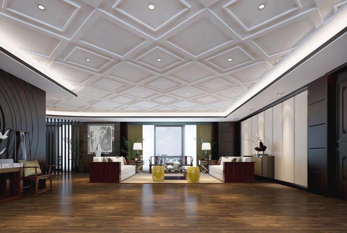 中式風(fēng)格房地產(chǎn)管理辦公室進(jìn)門接待裝修設(shè)計(jì)案例效果圖