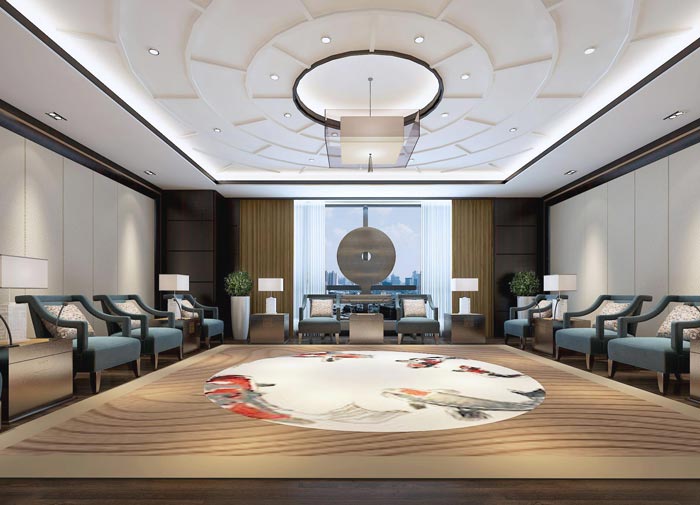 中式風(fēng)格房地產(chǎn)管理辦公室接待室裝修設(shè)計(jì)案例效果圖