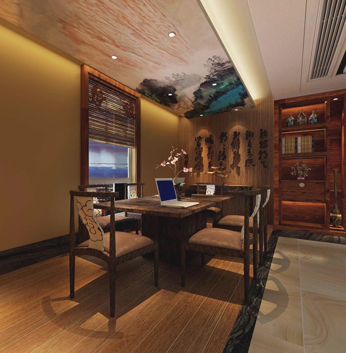 中式風(fēng)格辦事處小型會(huì)議室裝修設(shè)計(jì)案例效果圖