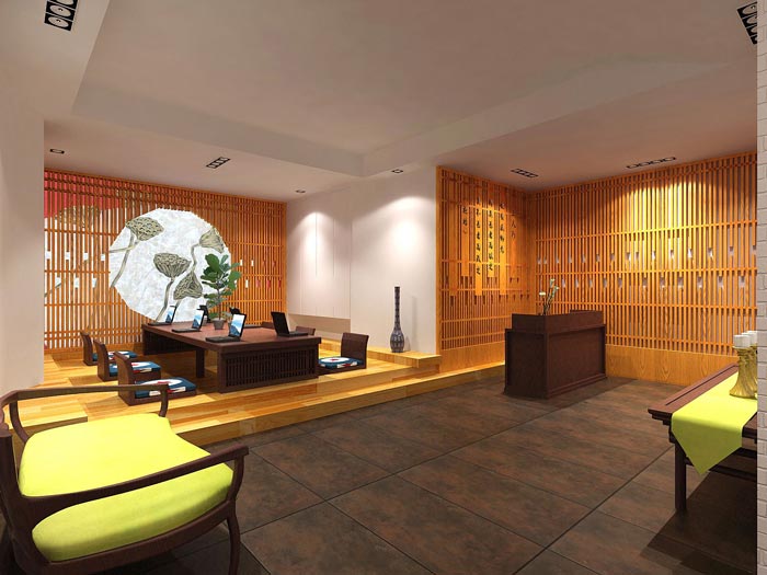 中式禪意租賃托管公司辦公室裝修設(shè)計(jì)案例效果圖