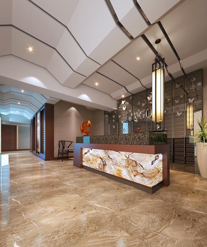 現(xiàn)代新中式風(fēng)格辦公室前臺(tái)裝修設(shè)計(jì)案例效果圖