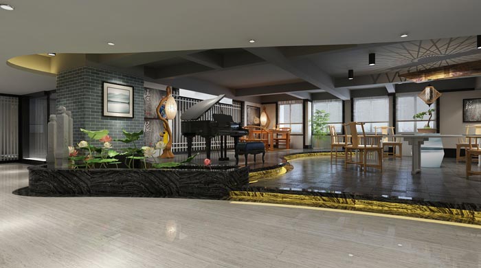 新中式禪意辦公室接待區(qū)域裝修設(shè)計案例效果圖