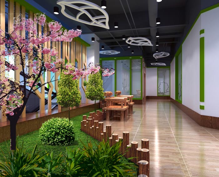 中式自然風(fēng)格辦公室過(guò)道裝修設(shè)計(jì)案例效果圖