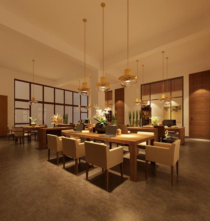 中式簡約風格辦公室辦公區(qū)域裝修設(shè)計案例效果圖