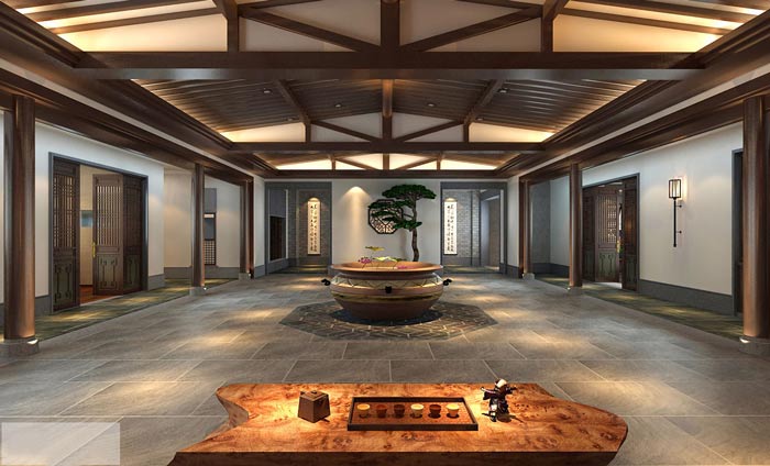 新中式辦公室前臺(tái)裝修設(shè)計(jì)案例效果圖