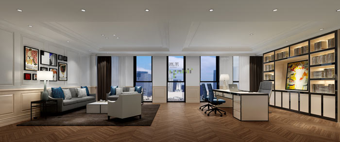 通信科技公司總經(jīng)理辦公室裝修設計案例效果圖