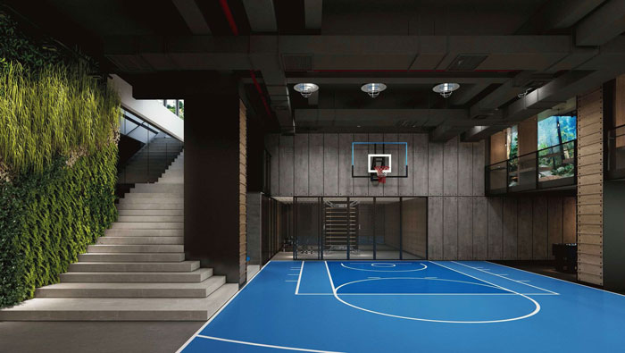 總部大樓辦公室籃球場裝修設(shè)計效果圖