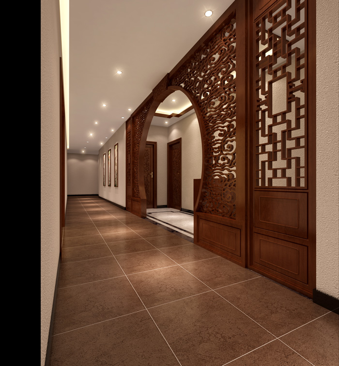 中式摩登辦公室過道裝修設(shè)計效果圖