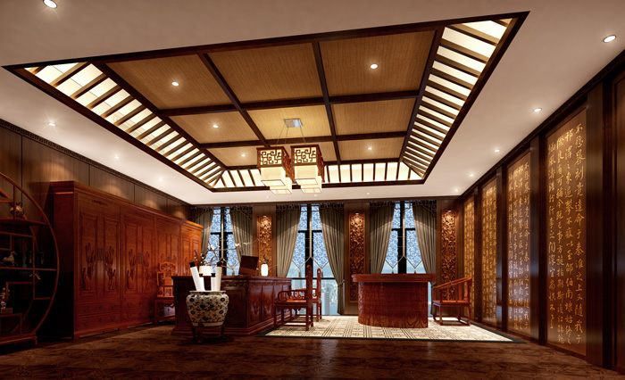 中式摩登總經(jīng)理辦公室裝修設(shè)計效果圖