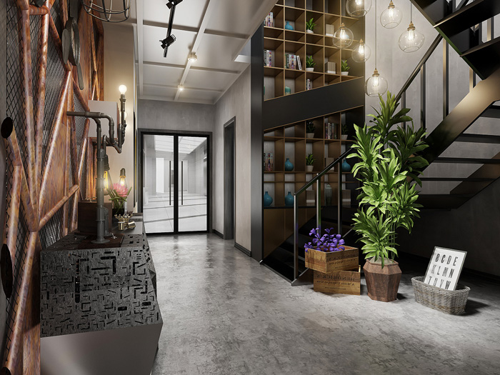 120平方工業(yè)風(fēng)辦公室進(jìn)門區(qū)裝修設(shè)計(jì)效果圖