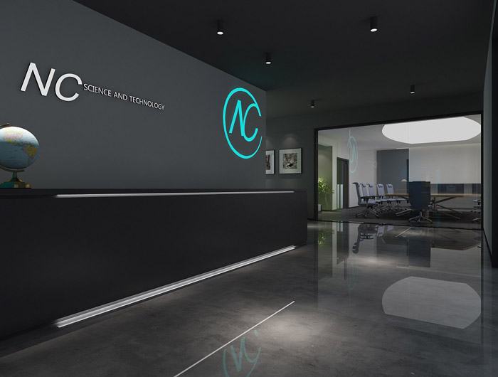 科技辦公室前臺(tái)裝修設(shè)計(jì)效果圖