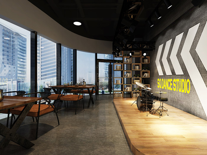 舞蹈培訓(xùn)機(jī)構(gòu)咖啡廳裝修設(shè)計(jì)效果圖