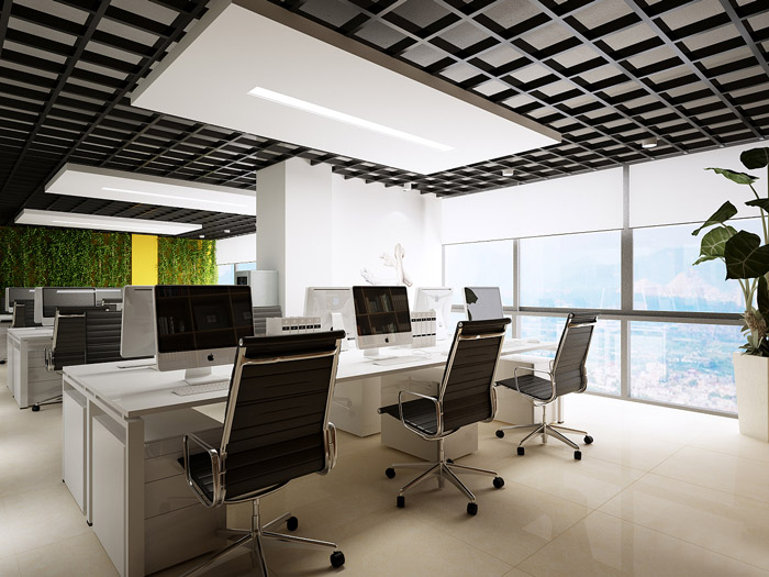 開放式辦公室辦公區(qū)設(shè)計效果圖