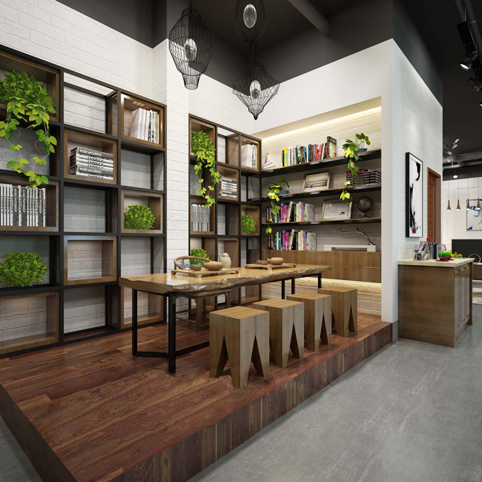 工業(yè)風辦公室接待區(qū)設計效果圖