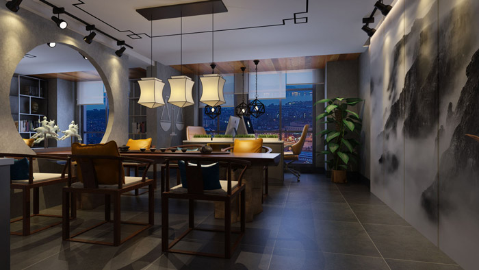 中式工作室辦公區(qū)設(shè)計效果圖