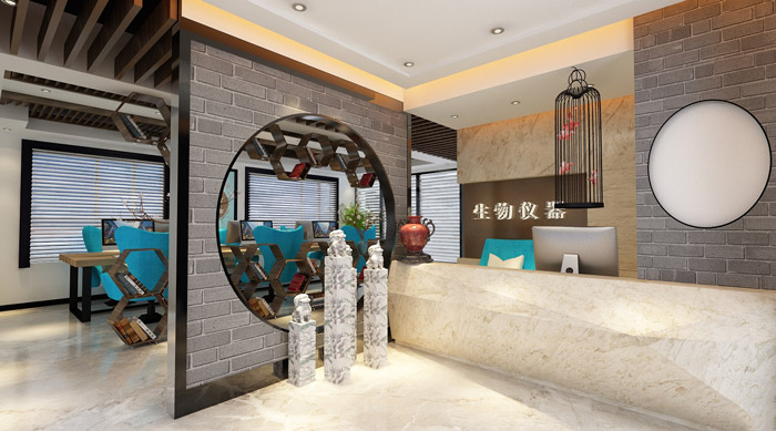 現(xiàn)代中式辦公室前臺設(shè)計效果圖