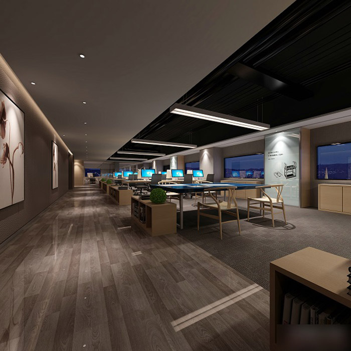 中式禪意辦公室辦公區(qū)設計效果圖