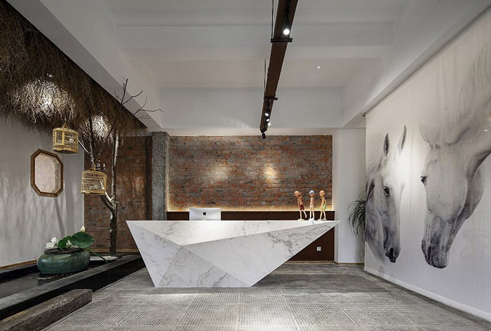 370平方禪意辦公室前臺裝修效果圖