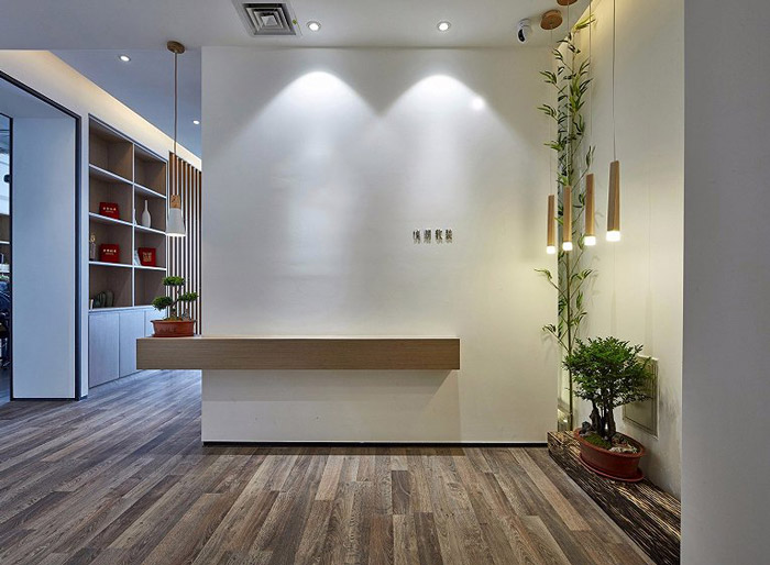 新中式辦公室前臺設(shè)計效果圖