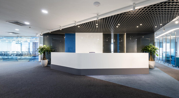 科技辦公室前臺(tái)裝修設(shè)計(jì)效果圖