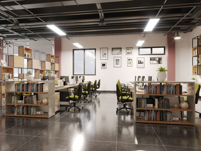 正方形辦公室辦公區(qū)裝修效果圖