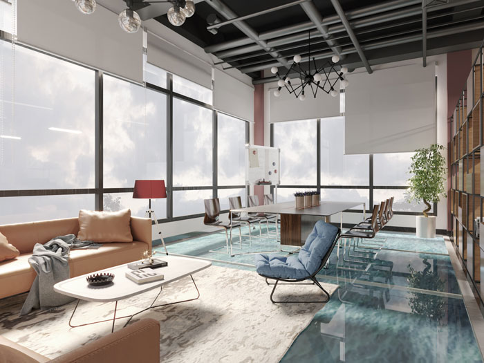 正方形辦公室會(huì)議室裝修效果圖