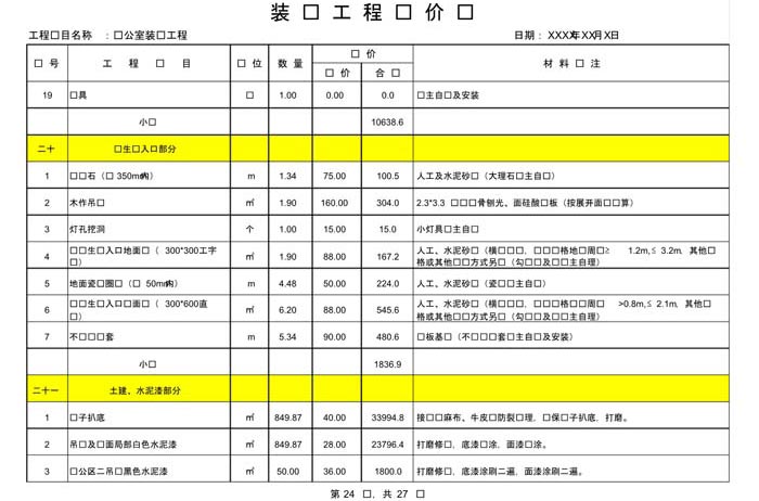 某辦公室裝修預(yù)算范本